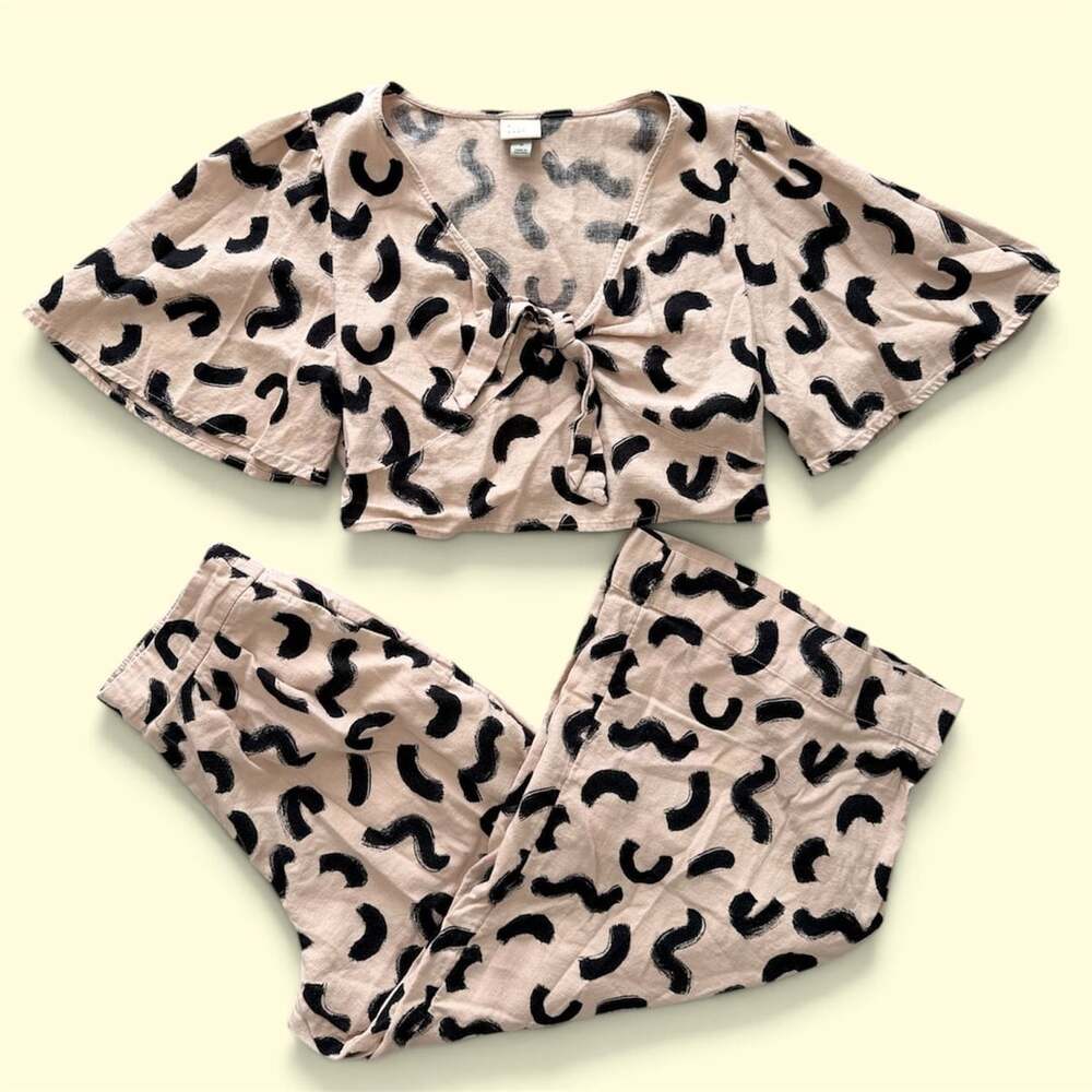 A New Day Two-Piece Set Tan Black Abstract